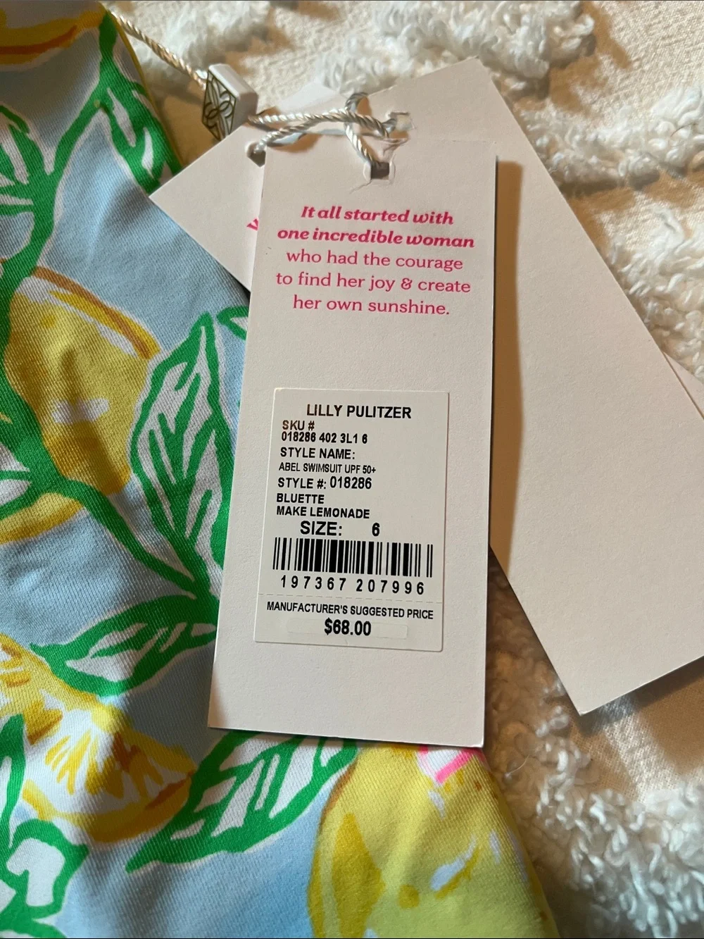 Lilly Pulitzer Blue Lemon Print One-Piece Swimsuit with Yellow, Green & Pink NWT